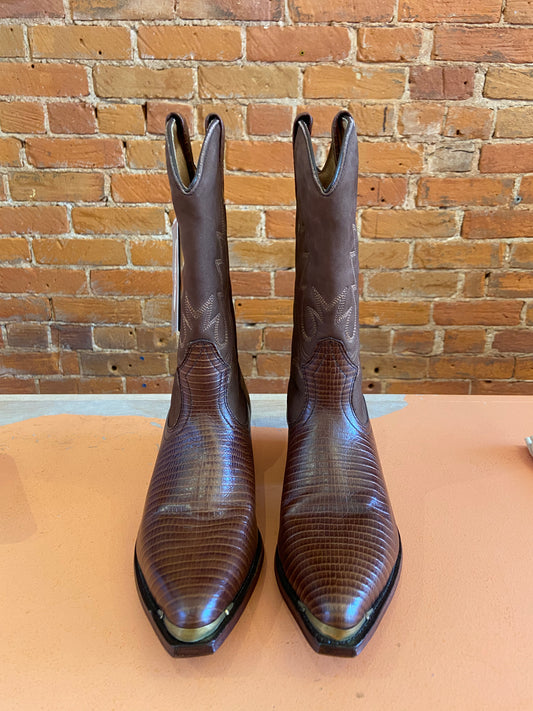 Boulet Leather and Crocodile Cowboy Boots