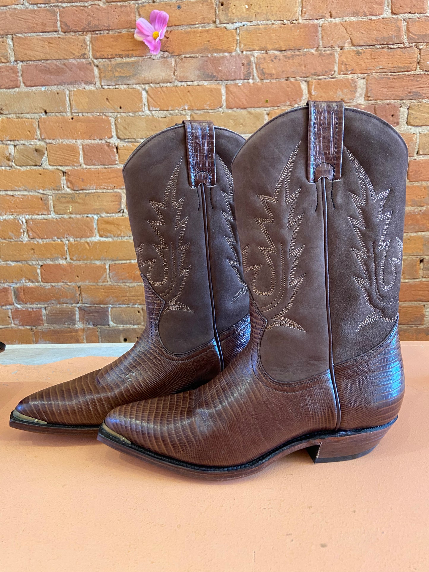 Boulet Leather and Crocodile Cowboy Boots