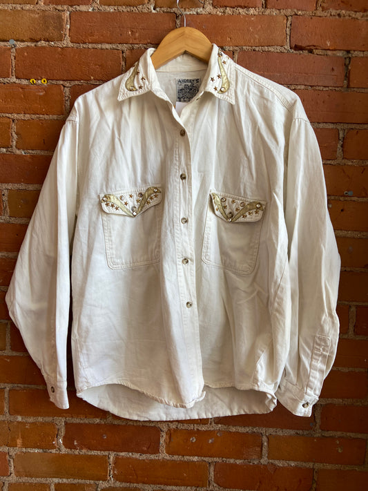 White Denim Embroidered Jacket