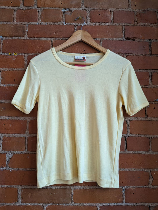 1970s Tangerine Single Stitch Pale Yellow Ringer Tee