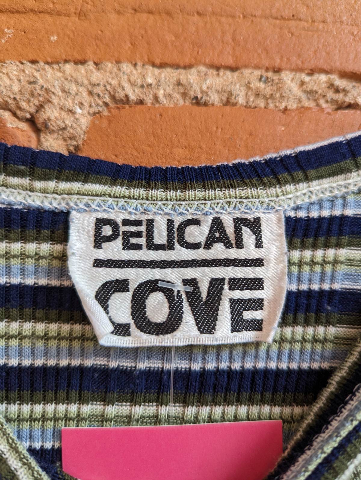1990s Pelican Cove Blue and Green Striped Tank Top