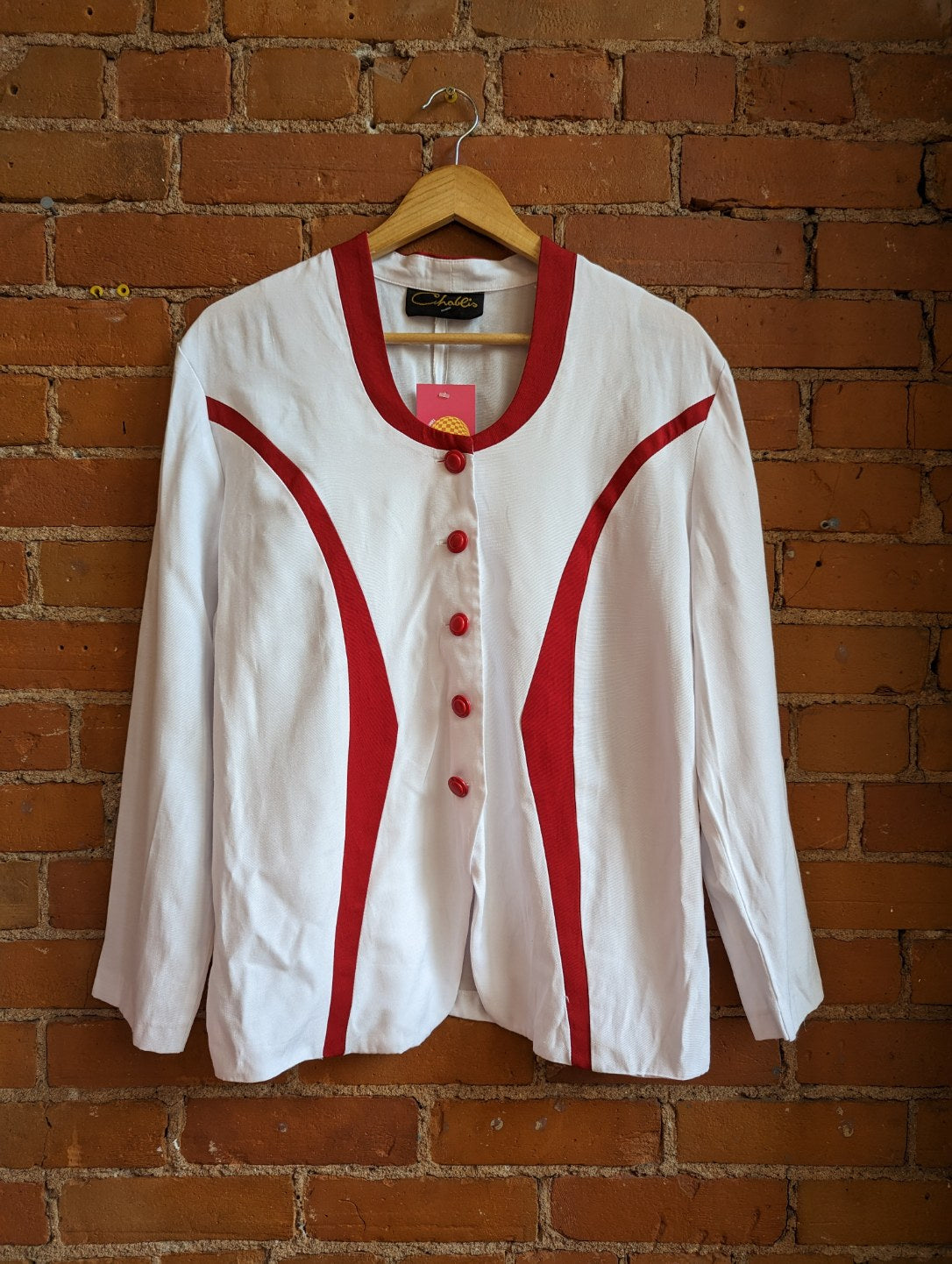1980s Chaleis Red and White Nautical Button Up Jacket