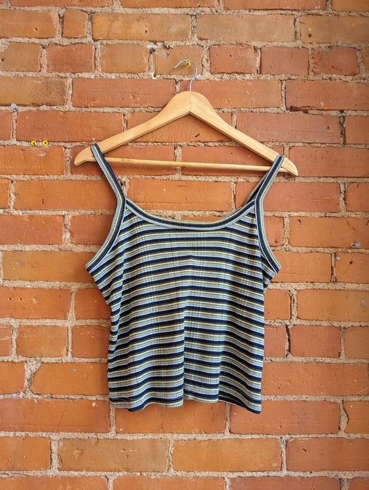 1990s Pelican Cove Blue and Green Striped Tank Top