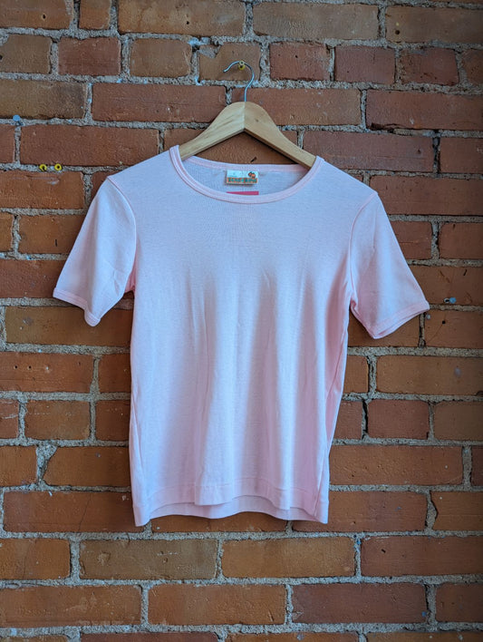 1970s Tangerine Baby Pink Single Stitch Ringer Tee