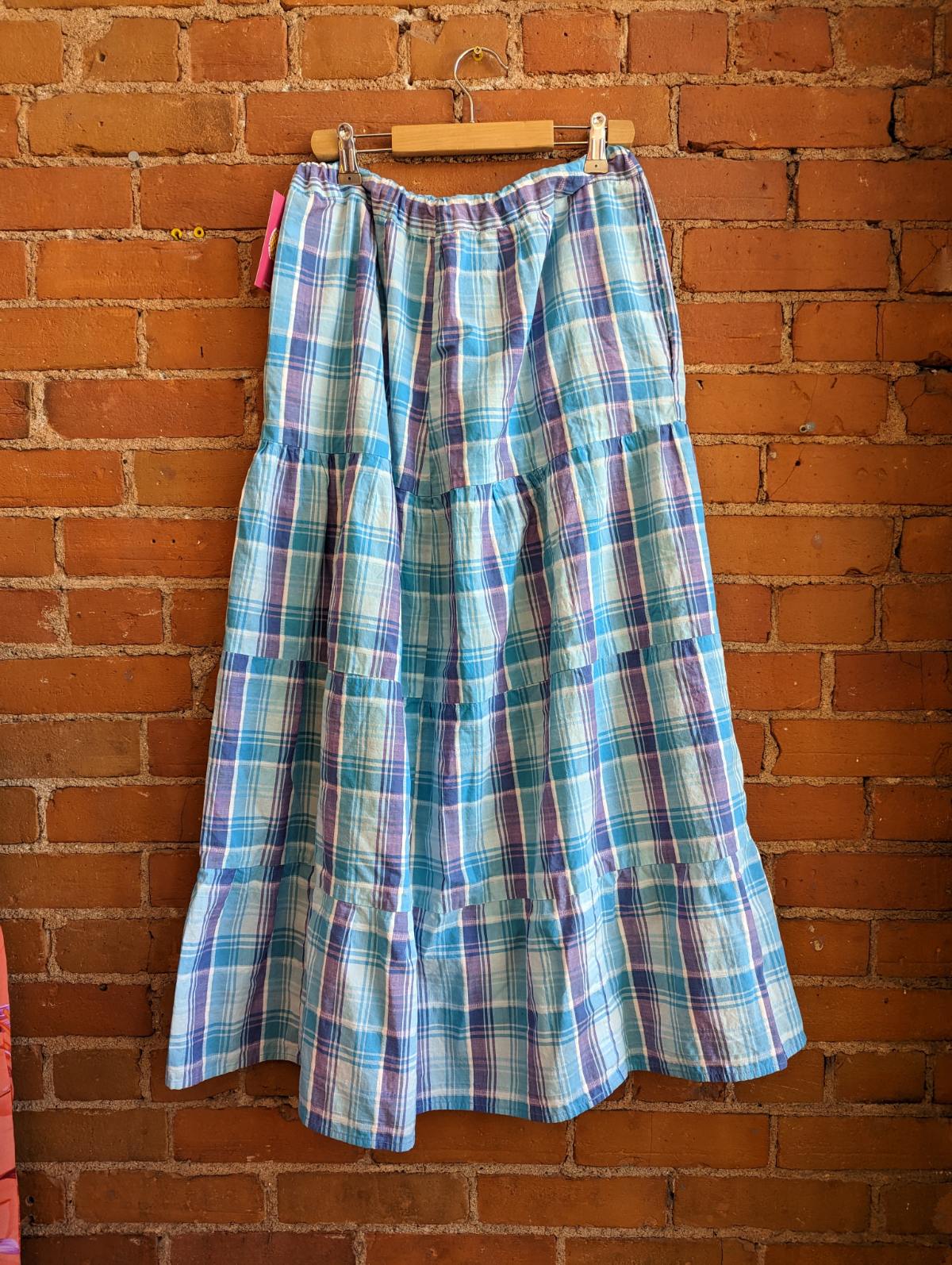 1970s Tiered Plaid Maxi Skirt