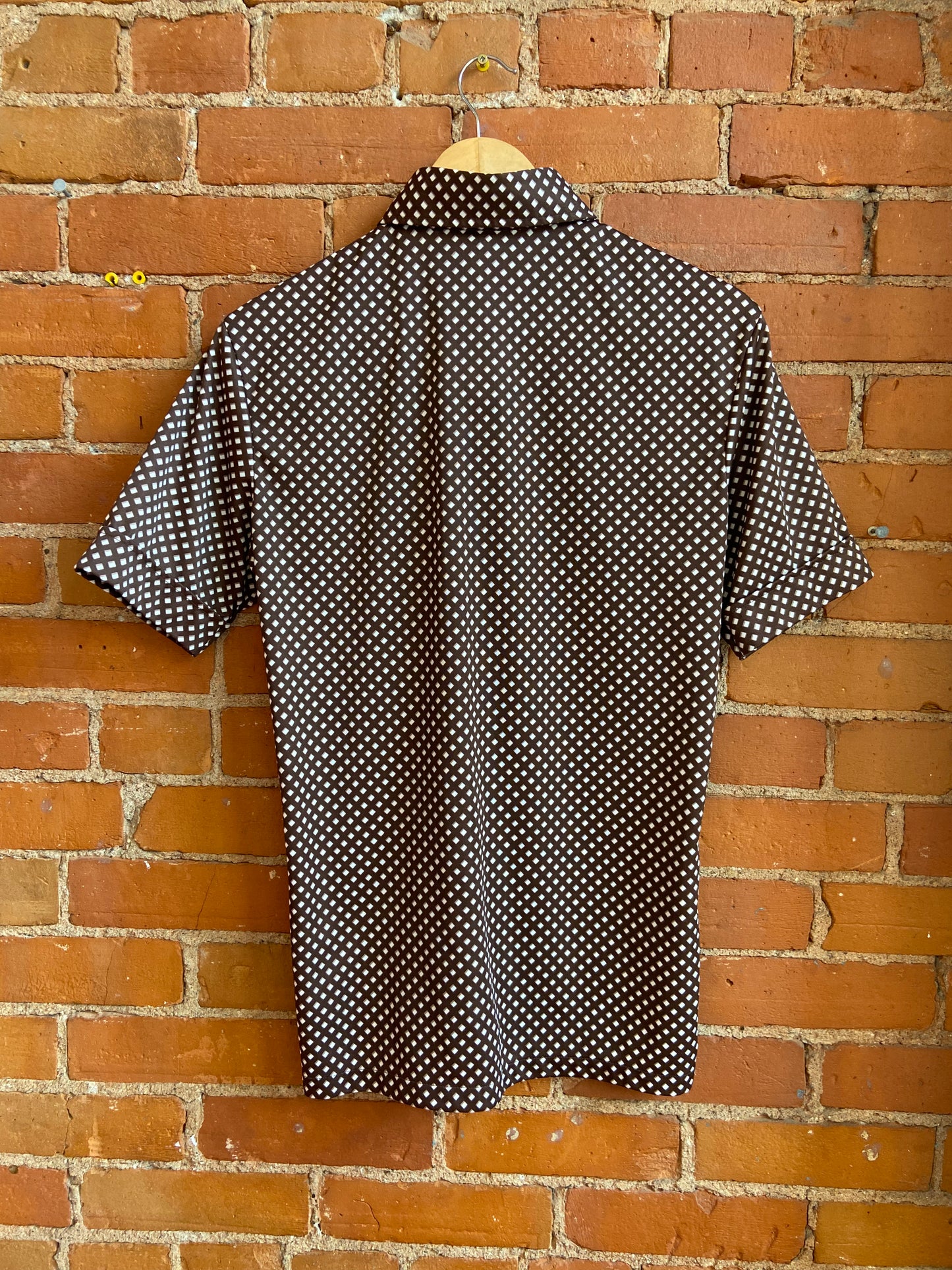 Brown Lattice Print Short-Sleeve Polyester Shirt