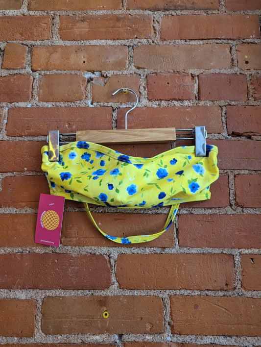 1990s Krista Yellow Floral Print Bandeau Bikini Top