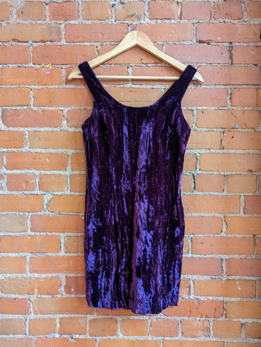 1990s Jump Aparel Co Dark Purple Velvet Dress