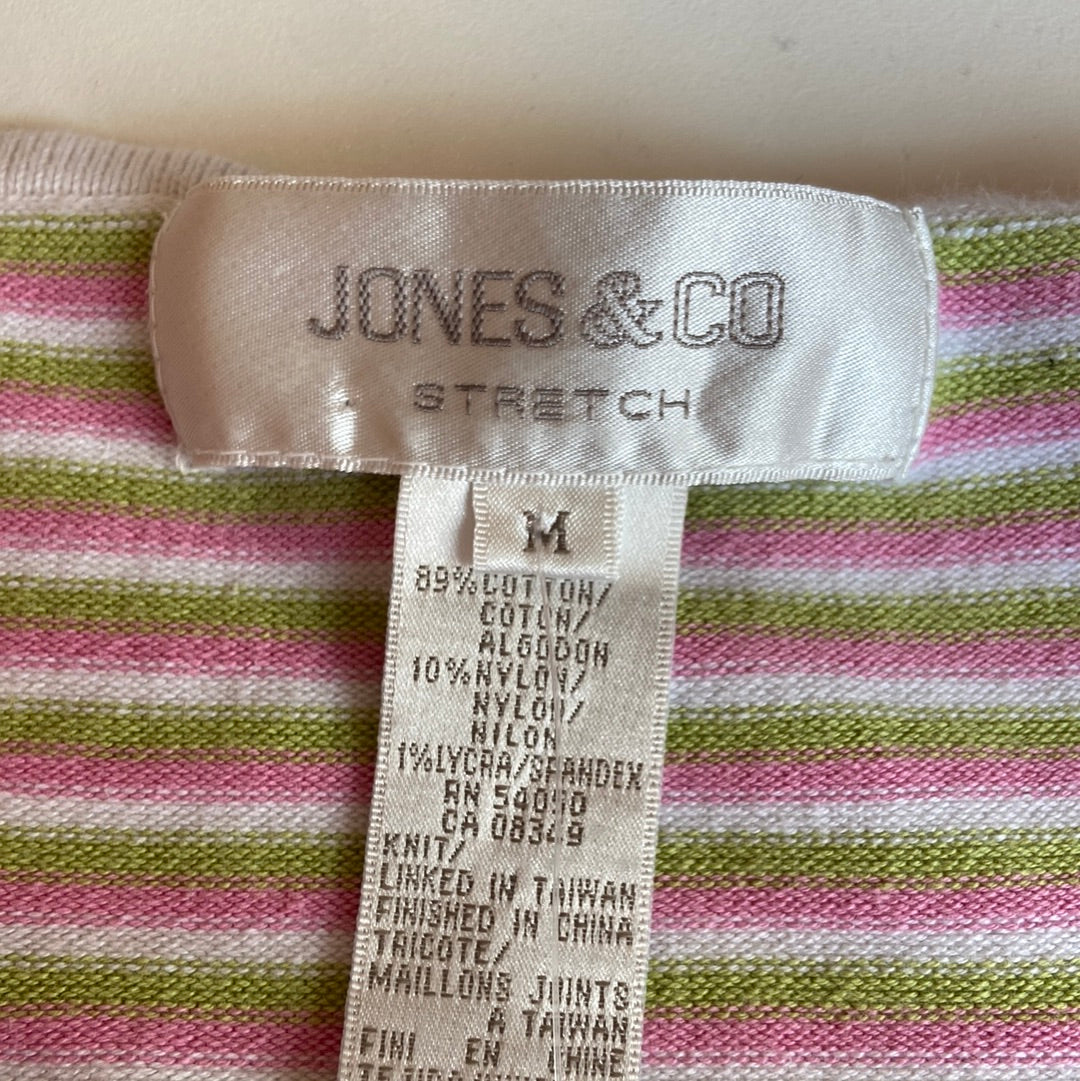 1990s Jones and Co Green, Pink and White Striped Halter Top
