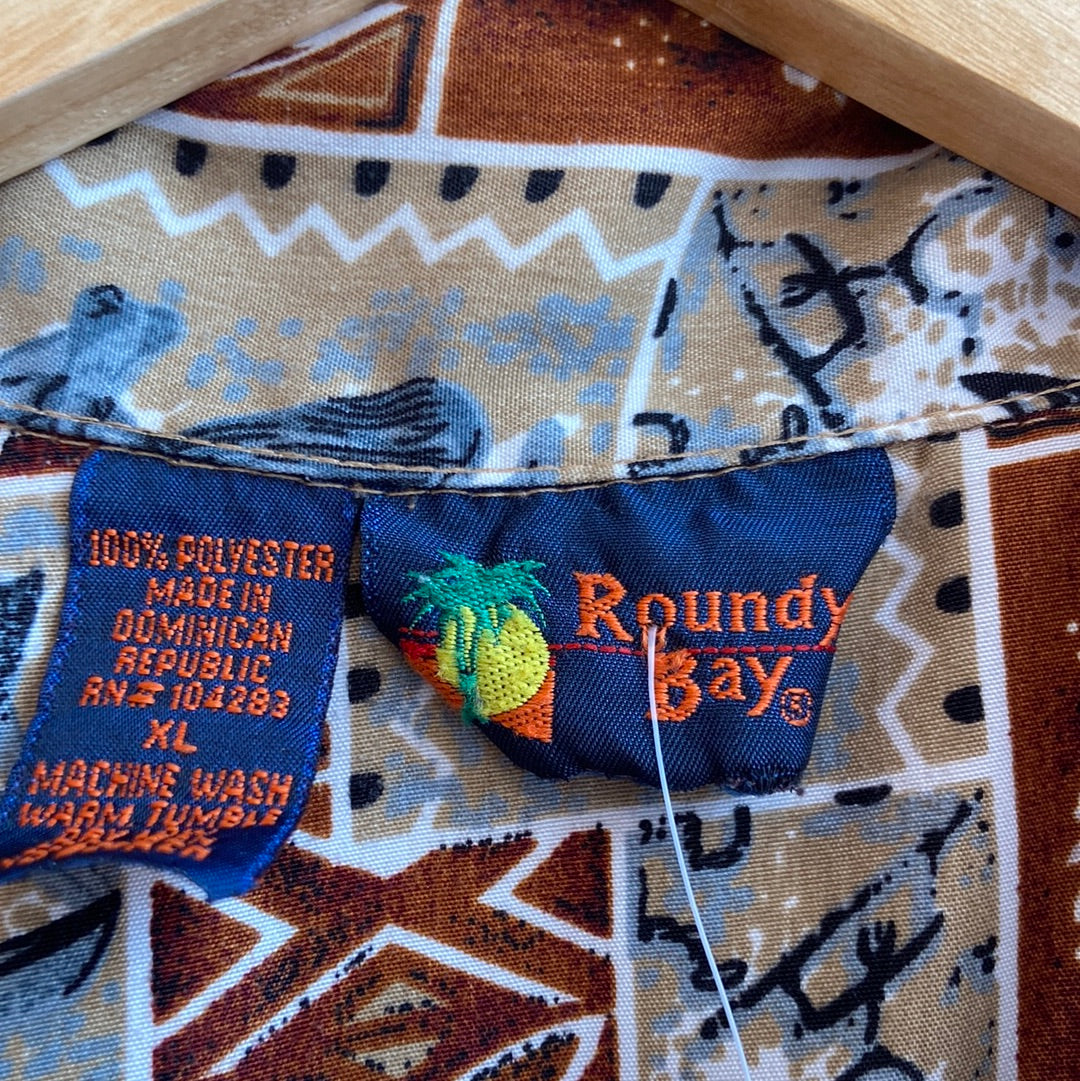 Roundy Bay Earth Tones Tropical Print Shirt