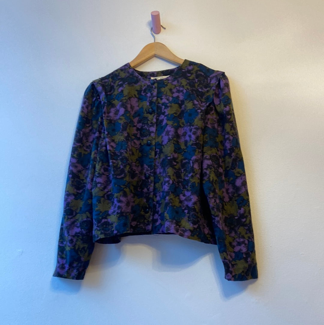 1980s Flannel Puff-Sleeved Crop