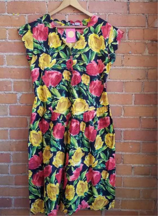 1980s Kari Floral Print Midi Dress