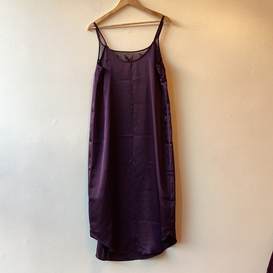 Deadstock Violet Slip Dress with Floral Embroidery