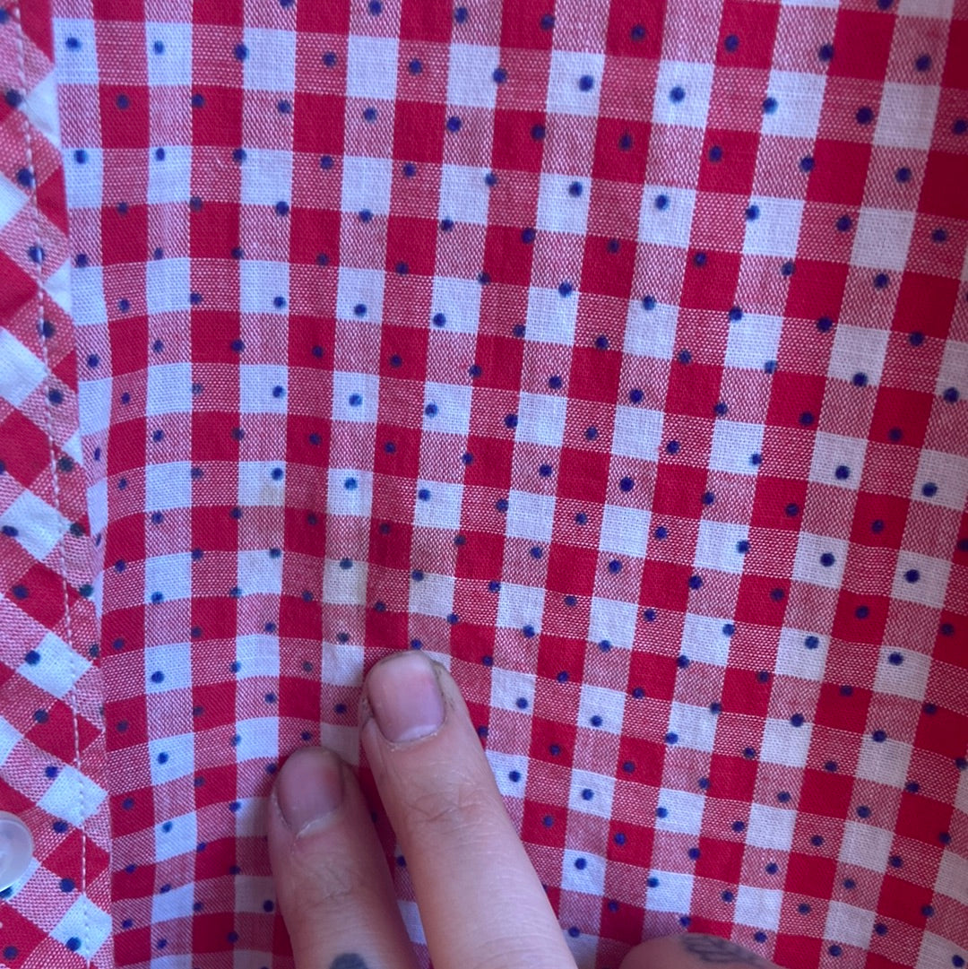 1960s Red Gingham Polka Dot Button-Up Shirt