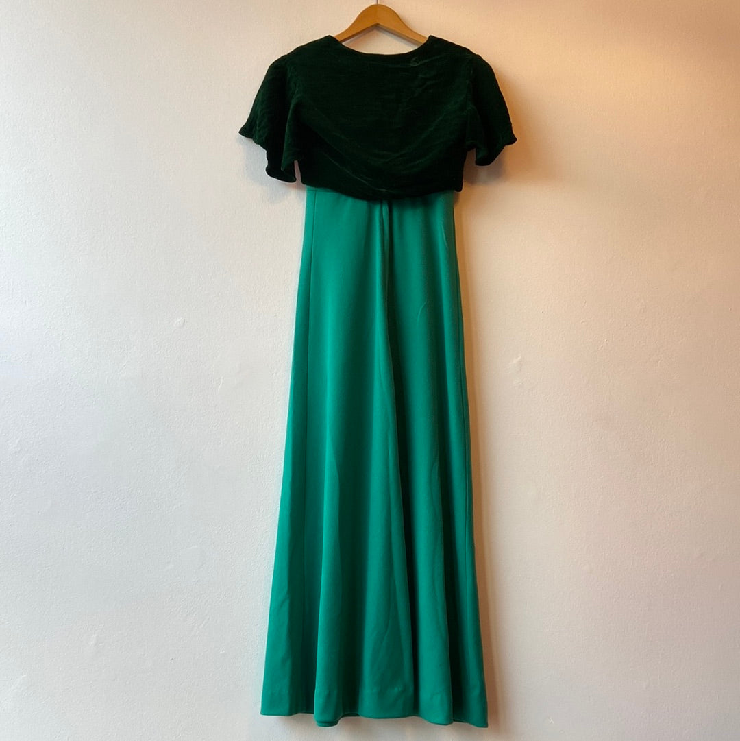 70s Festive Green Dress and Shrug Set