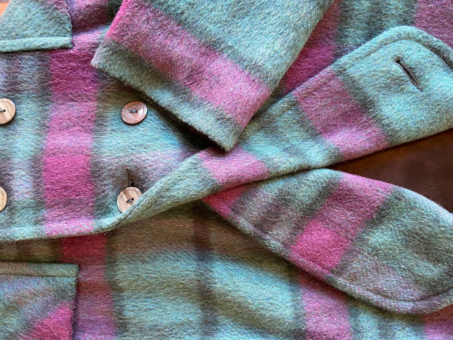 Plaid Mohair & Wool Button Up Coat