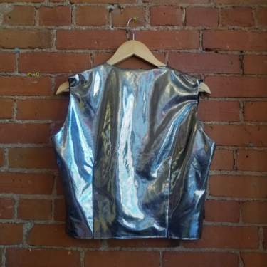 1980s Handmade Shiny Silver Vest Top