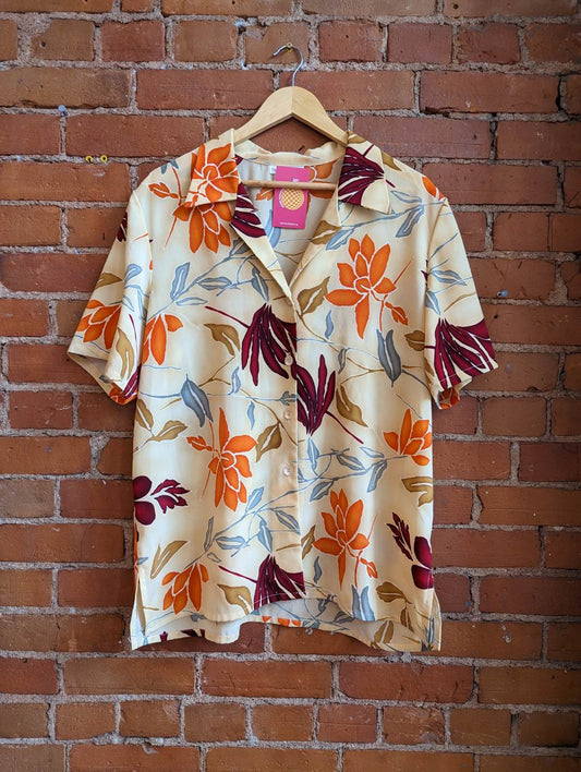 1990s Classic Fashions Warm Toned Floral Blouse