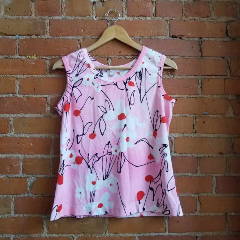 1970s Style Rite Pink Floral Tank Top and Dagger Collar Blouse Set