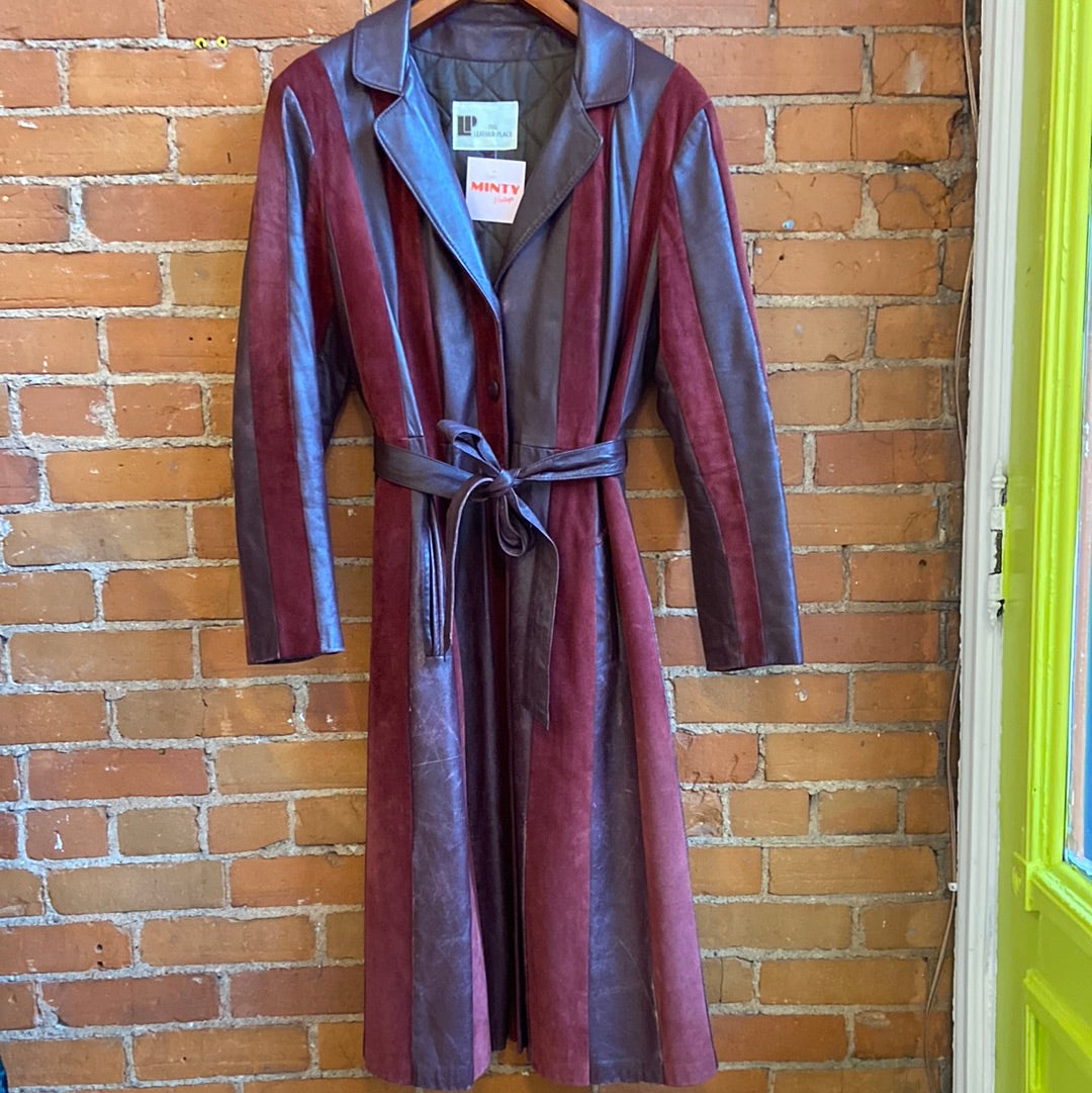 Burgundy Leather and Suede Trench Coat