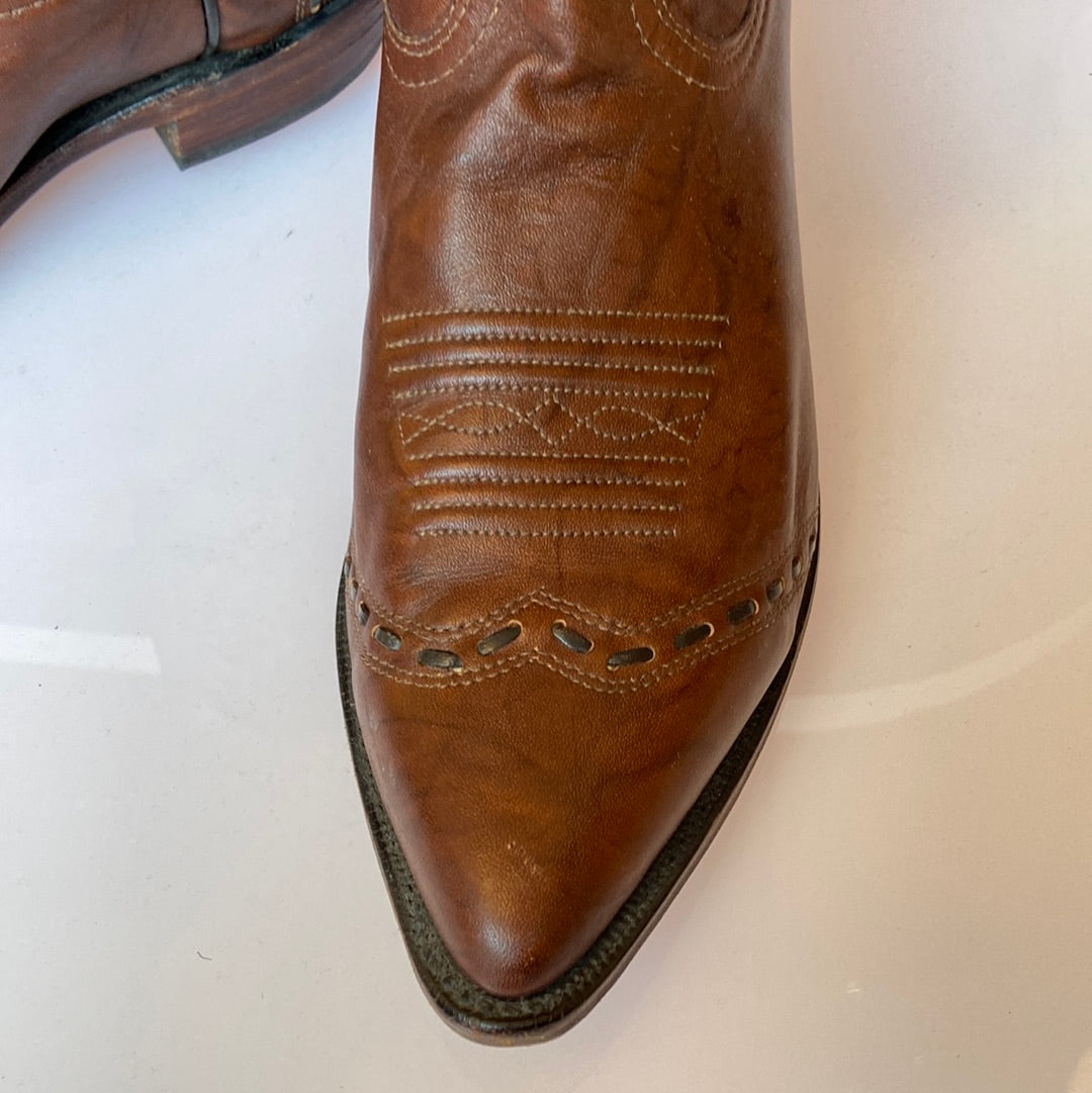 Boulet Dark Brown Leather Cowboy Boots