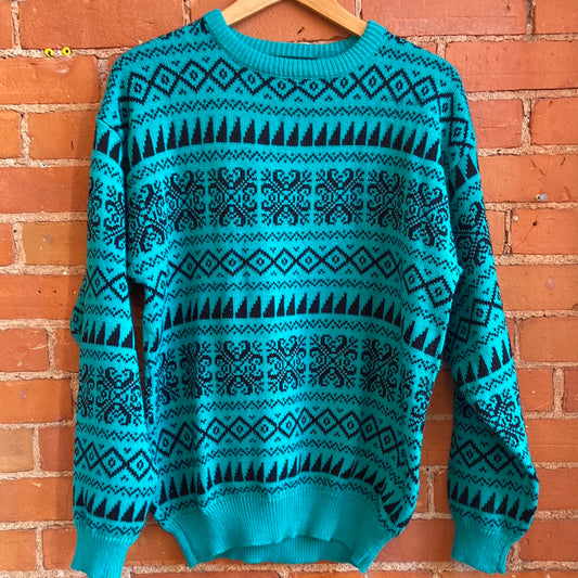 Turquoise Patterned Dad Sweater