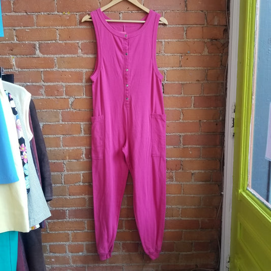 1980s Dark Pink Button Front Jumpsuit