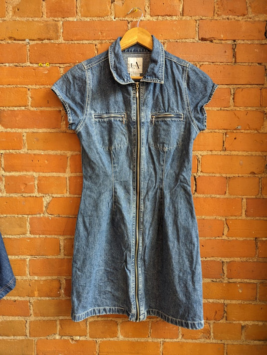 1990s La Blues Jeans Denim Zip-Up Shirtdress