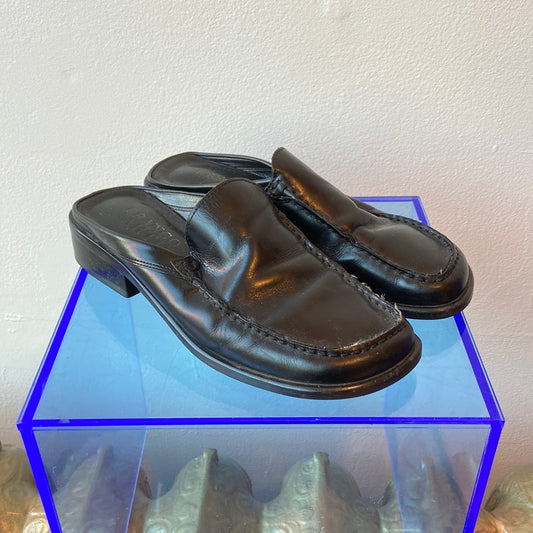 1990s Franco Sarto Black Leather Mules