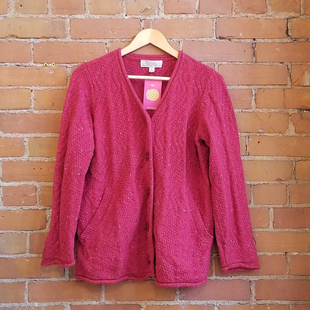 1990s Cabela's Speckle Knit Red Cardigan