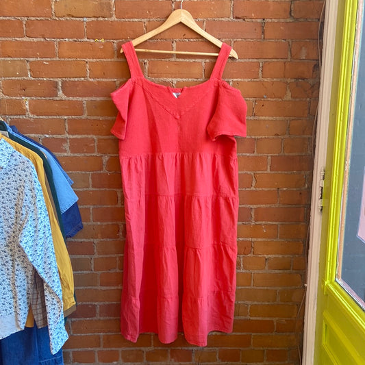 1990s Pink Waffle Of-The-Shoulder Dress