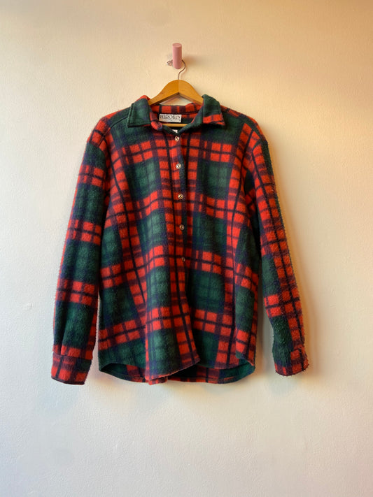 Red & Green Plaid Fleece Button Up