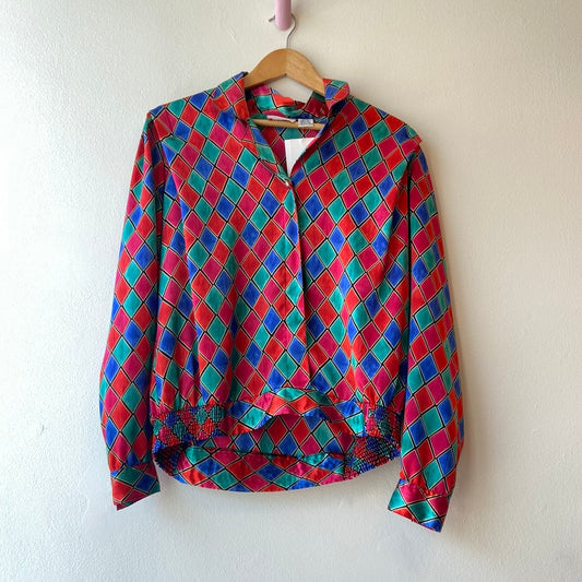 80’s colorful diamond print top