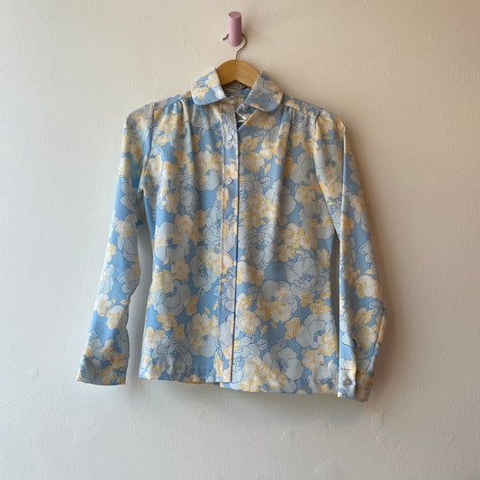 70’s Blue & Yellow Floral Blouse