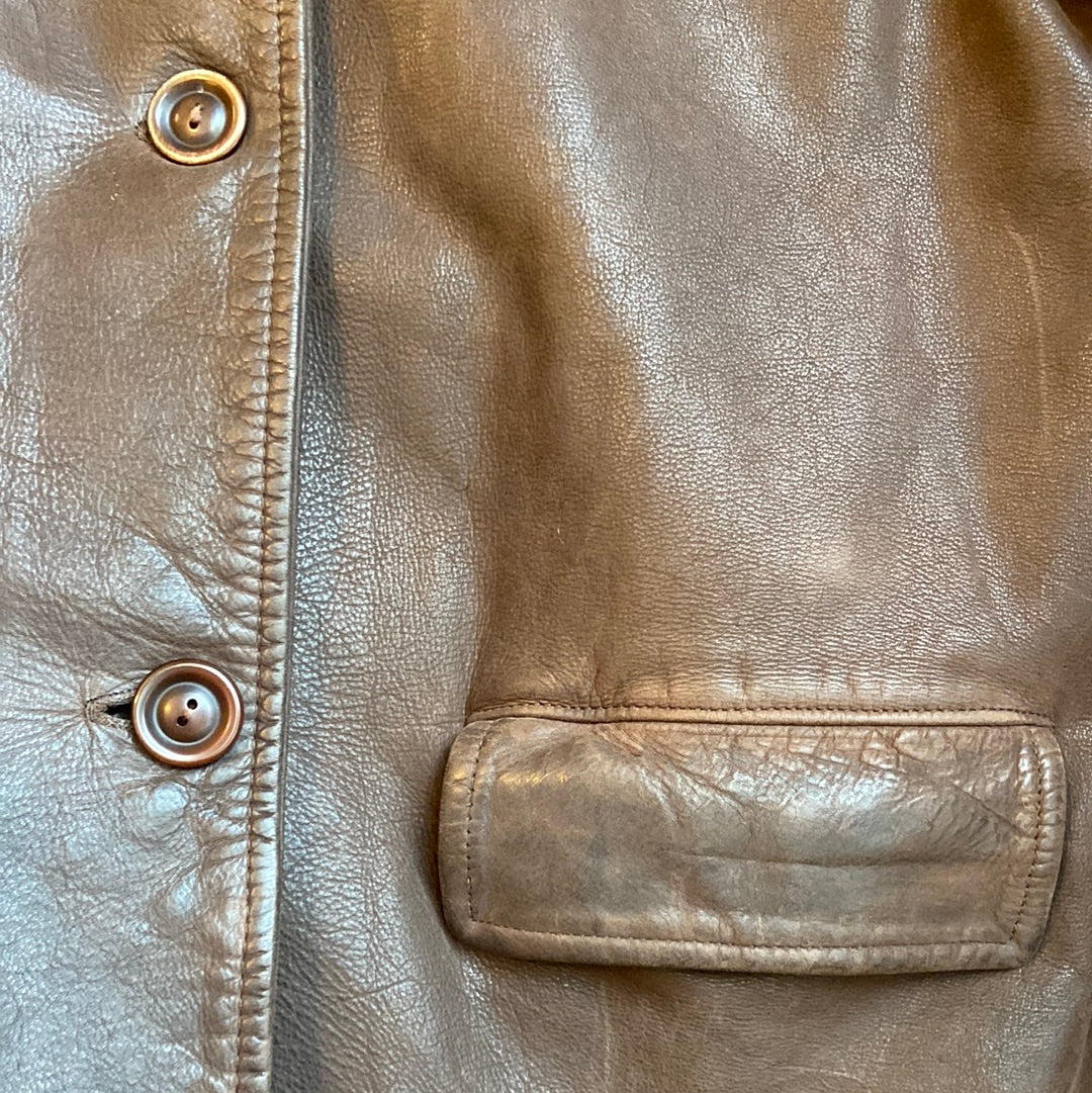 Brown Leather Button-Up Jacket