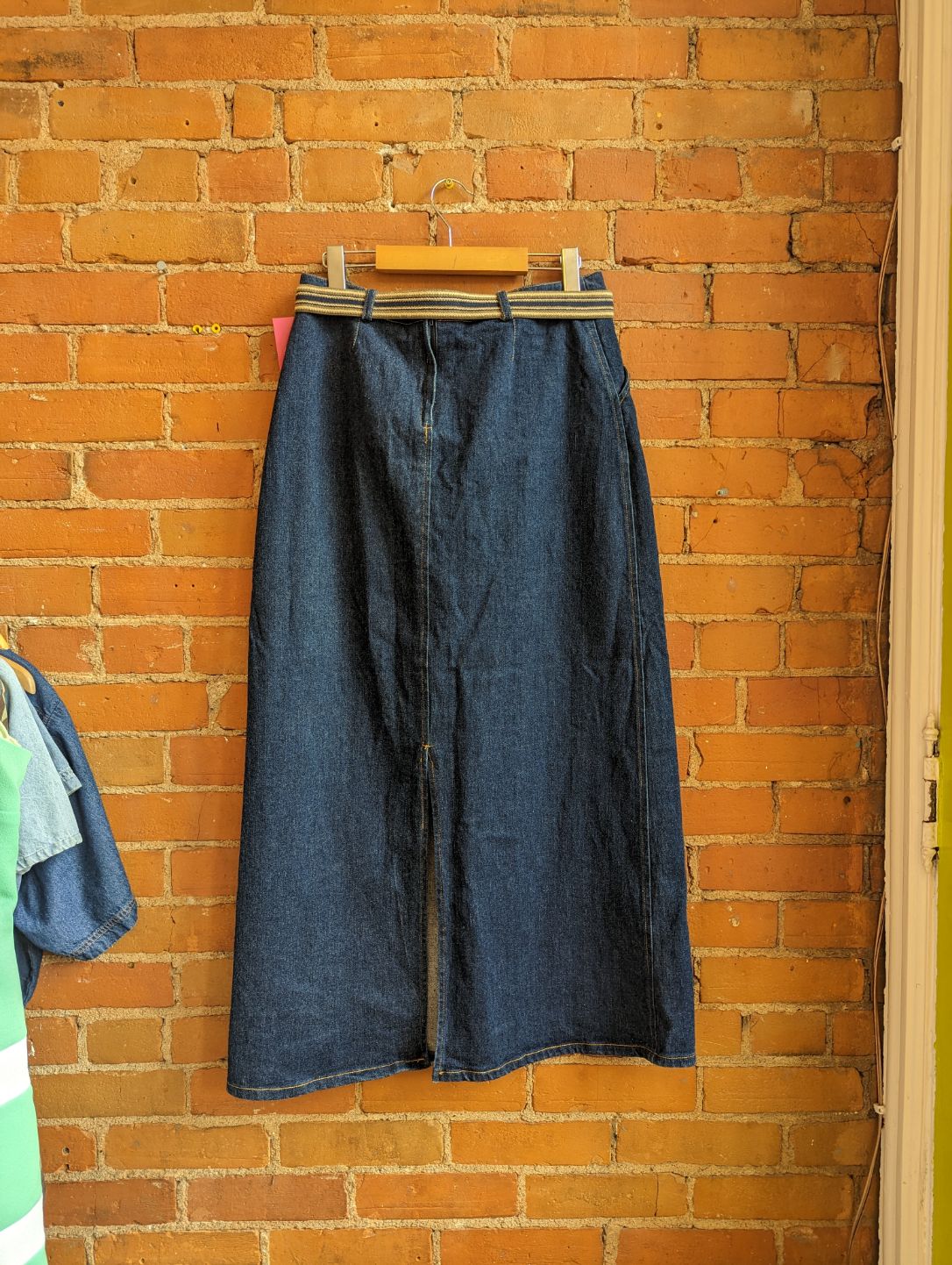 1990s Contrast Jeans Denim Maxi Skirt