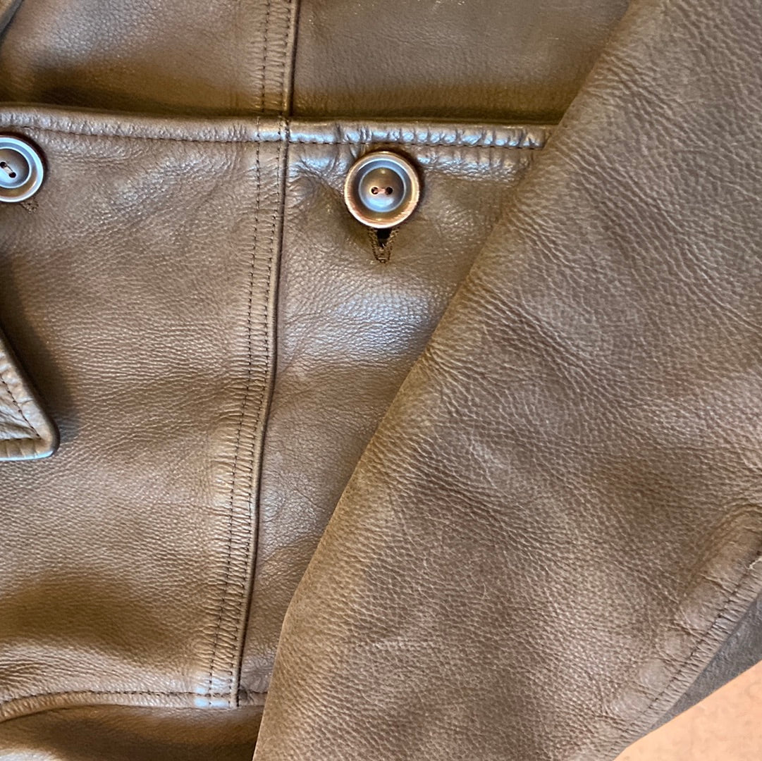 Brown Leather Button-Up Jacket