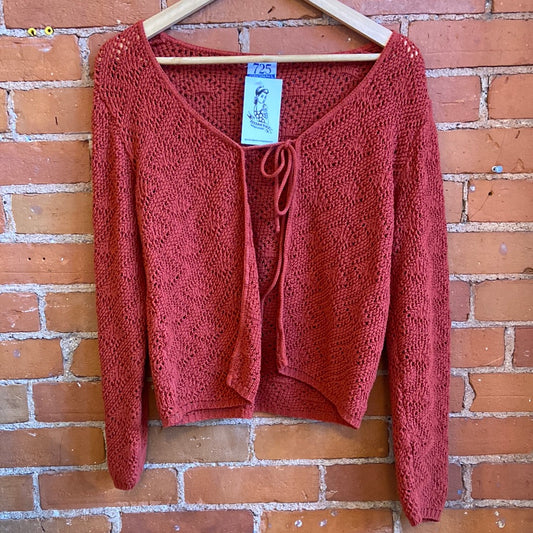 Burnt Orange Tie Up Crotchet Sweater