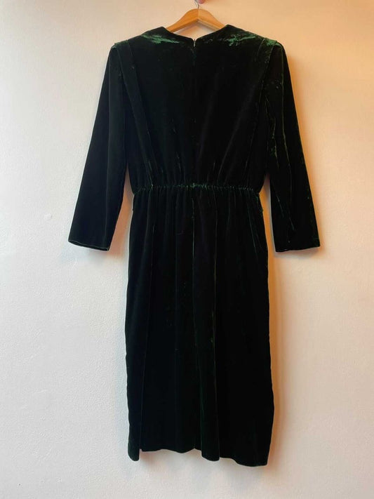 80’s Long Sleeve Green Velvet Dress