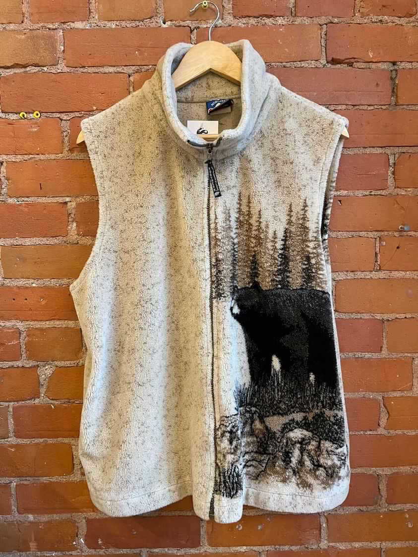 Bear Print Zip Up Fleece Vest
