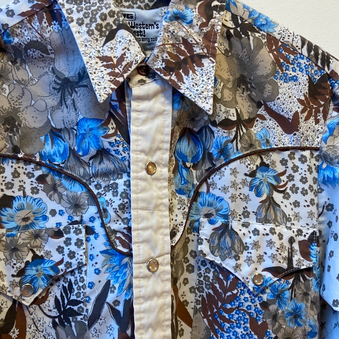 Brown With Blue Floral Western Shirt