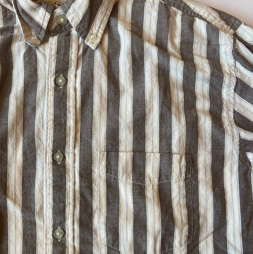 Brown Striped Y2K Button-Down Shirt