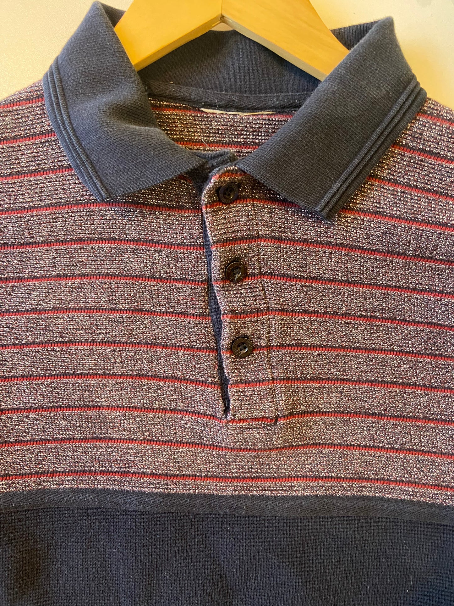 Striped Navy Cotton Sweater With Collar and Buttons