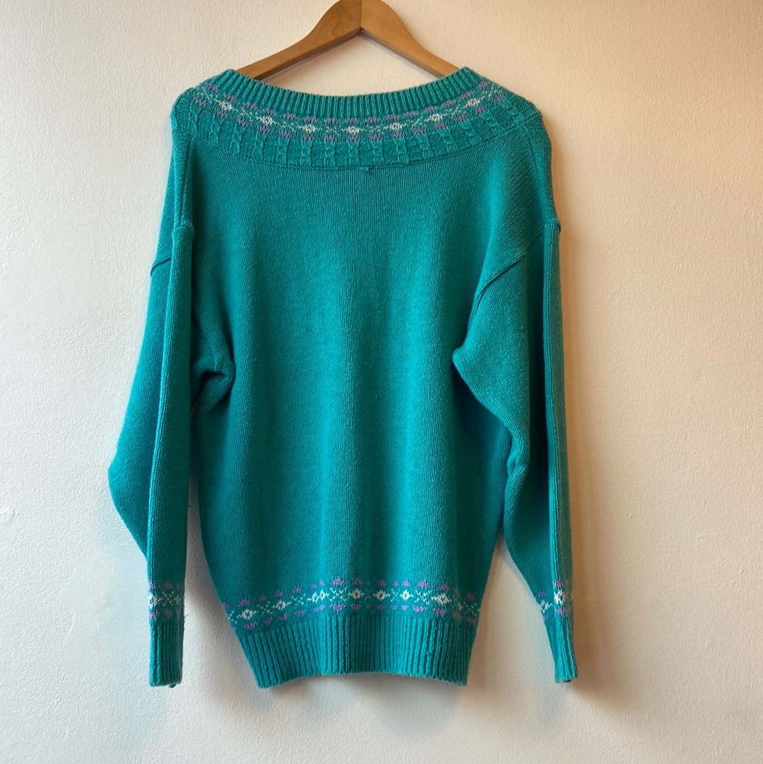 Turquoise 80s V-Neck Sweater