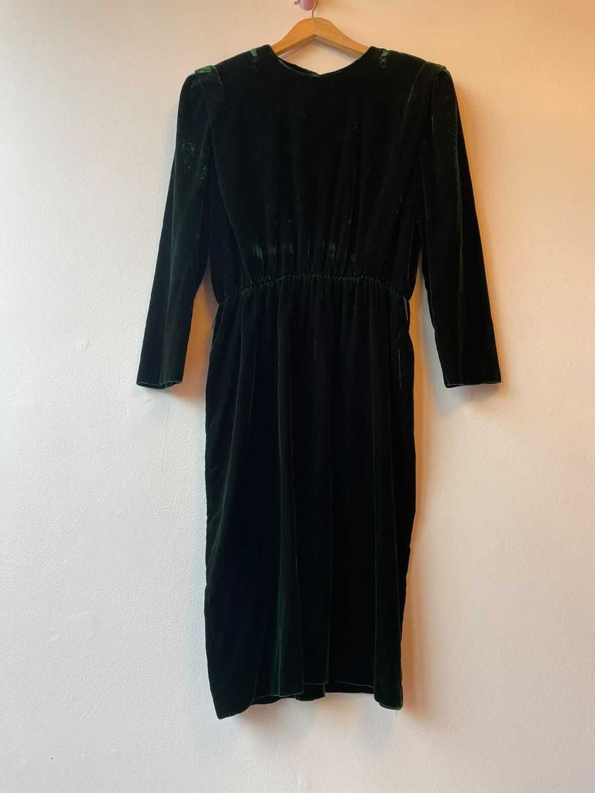 80’s Long Sleeve Green Velvet Dress