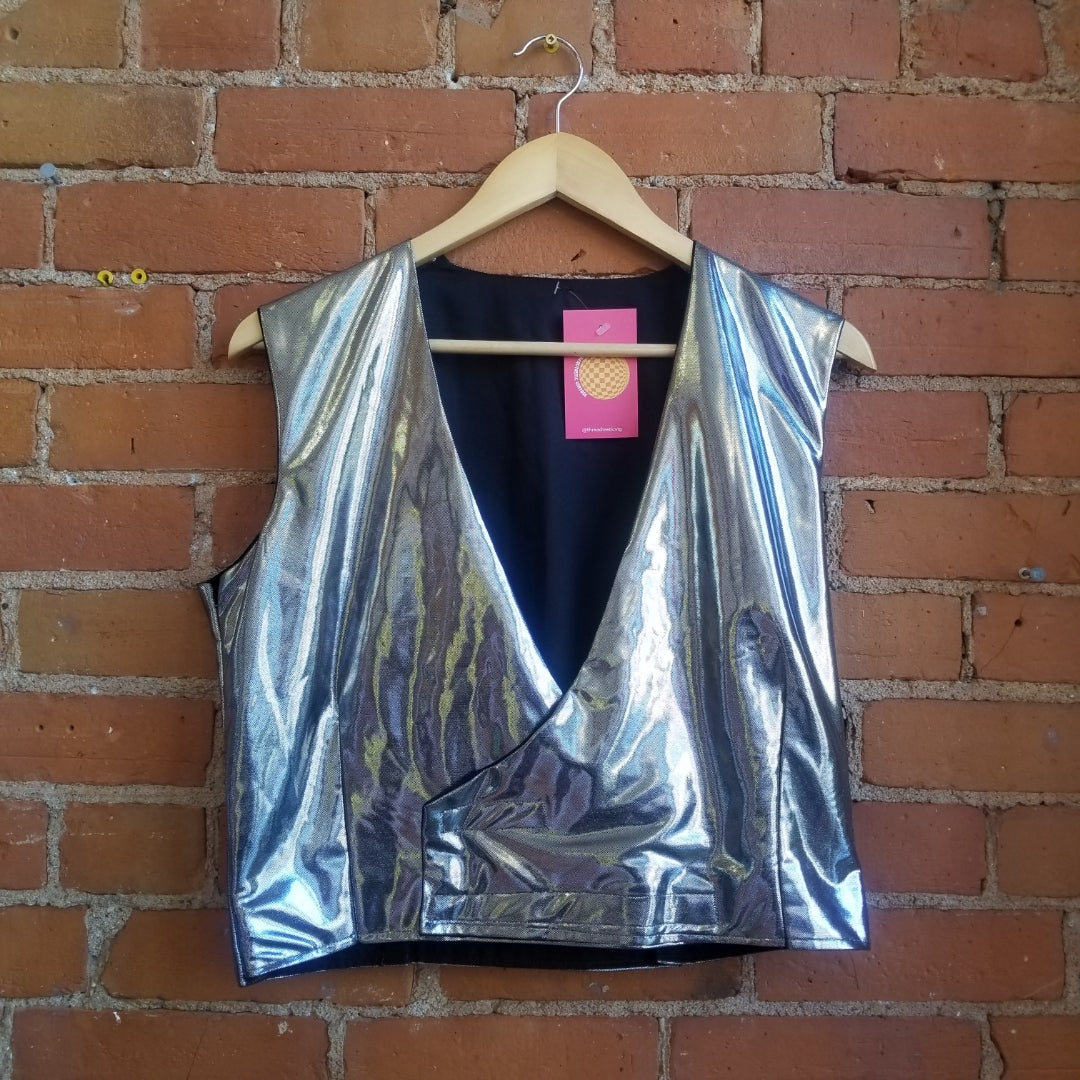 1980s Handmade Shiny Silver Vest Top