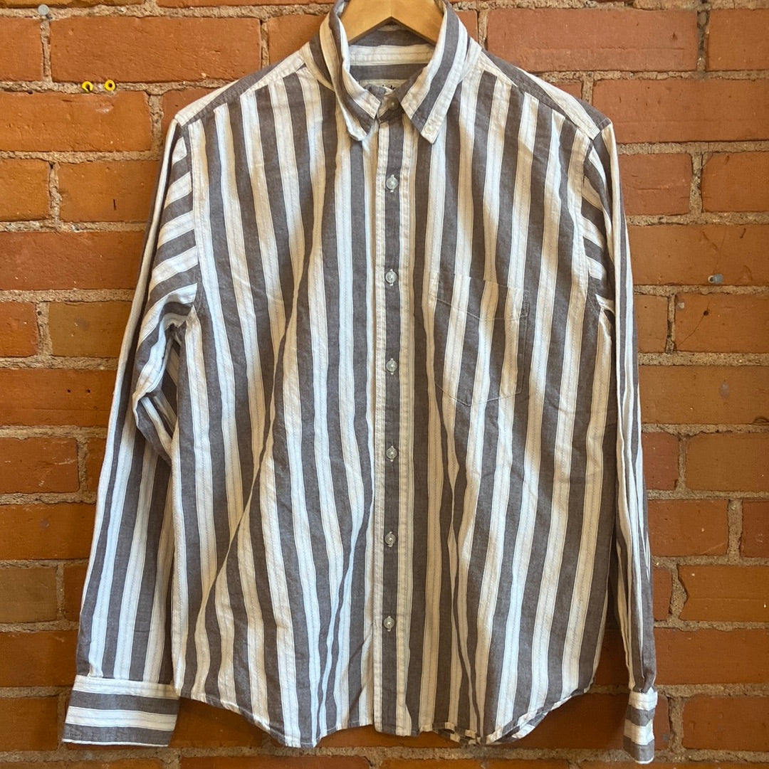 Brown Striped Y2K Button-Down Shirt