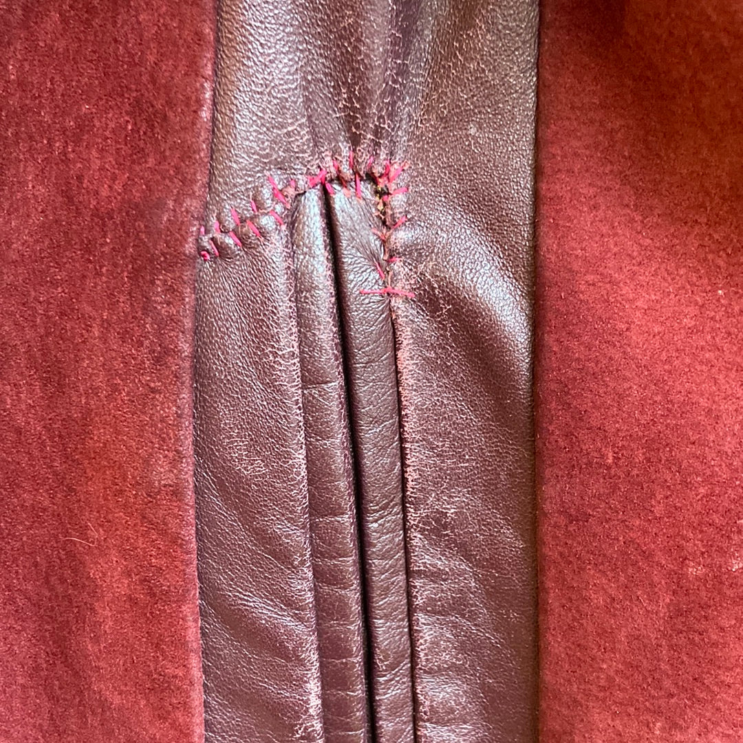 Burgundy Leather and Suede Trench Coat