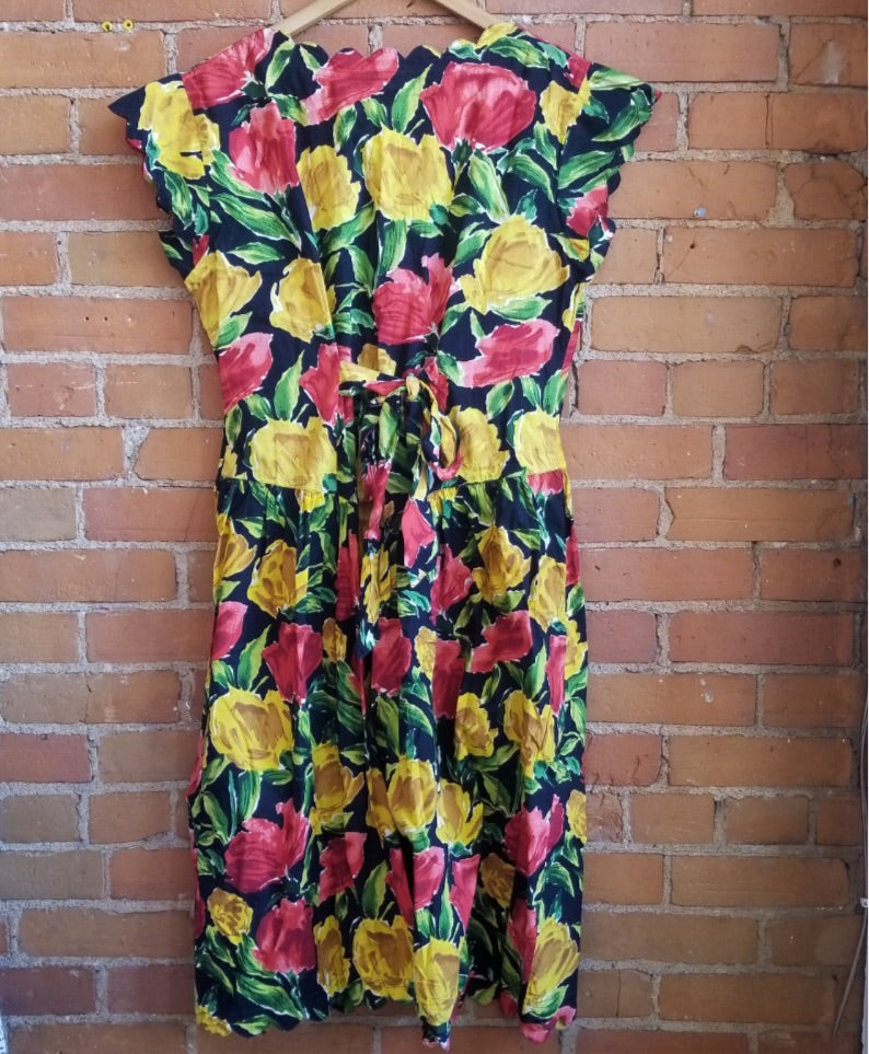 1980s Kari Floral Print Midi Dress