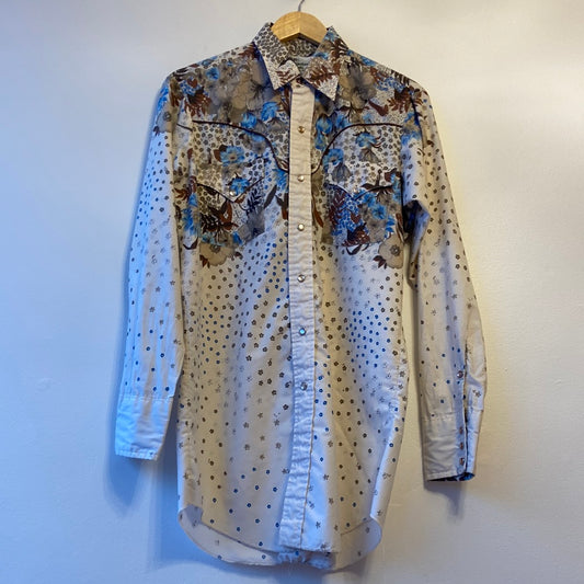 Brown With Blue Floral Western Shirt